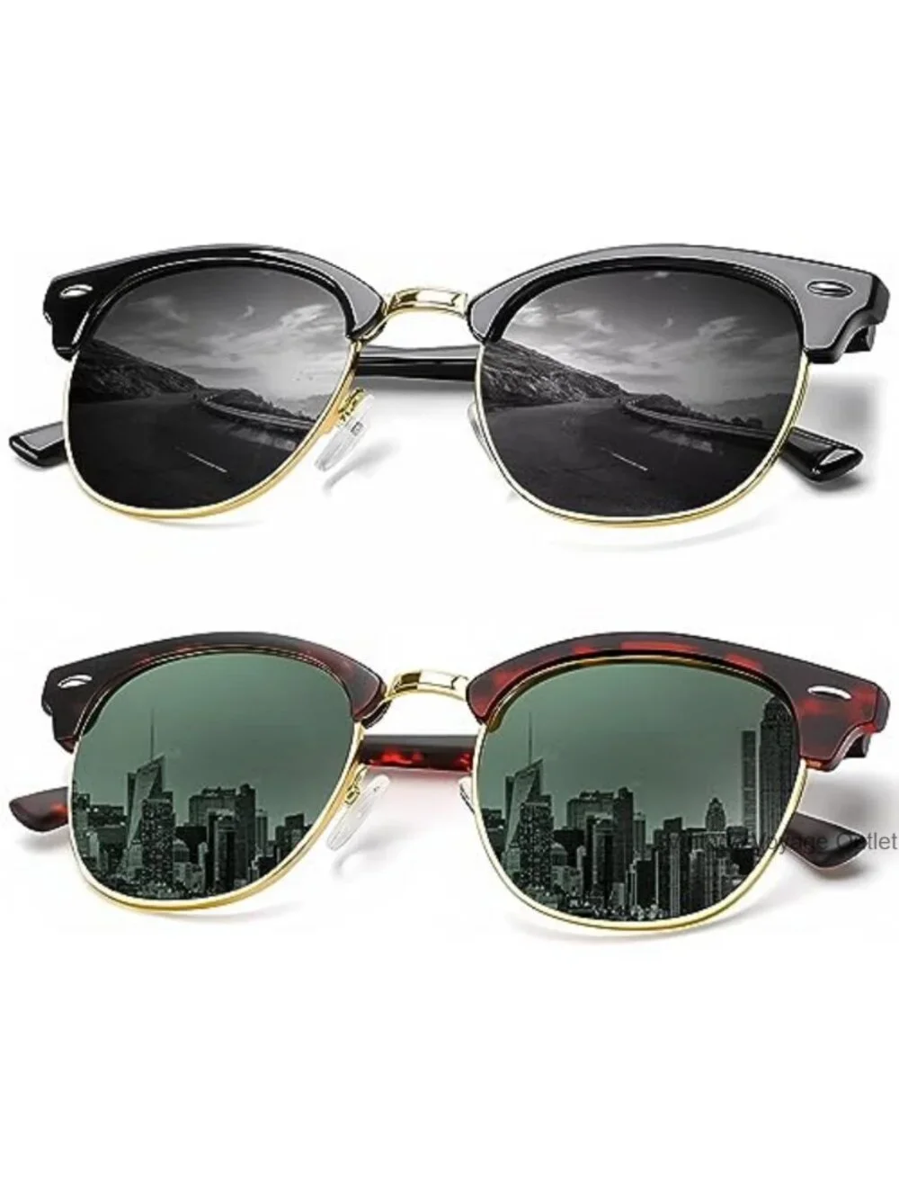 Polarized Sunglasses Men Women Retro Semi-Rimless Frame UV Blocking